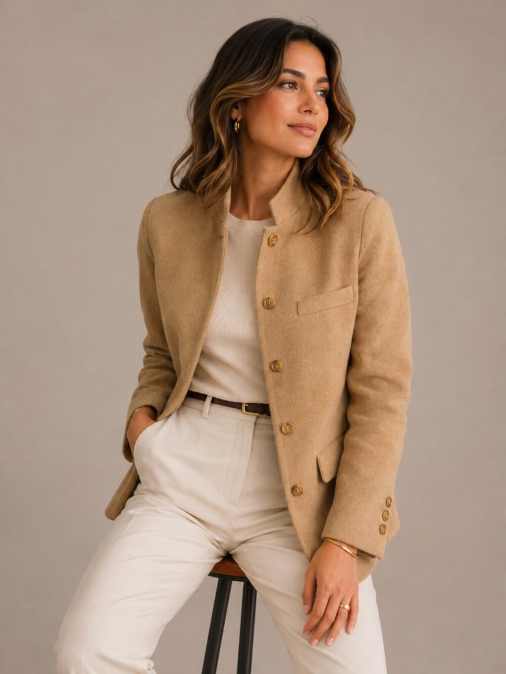 Camel Hair Blazer Made in Italy Stand Collar Jacket Talbots Petites 8 Women VTG - Picture 2 of 12